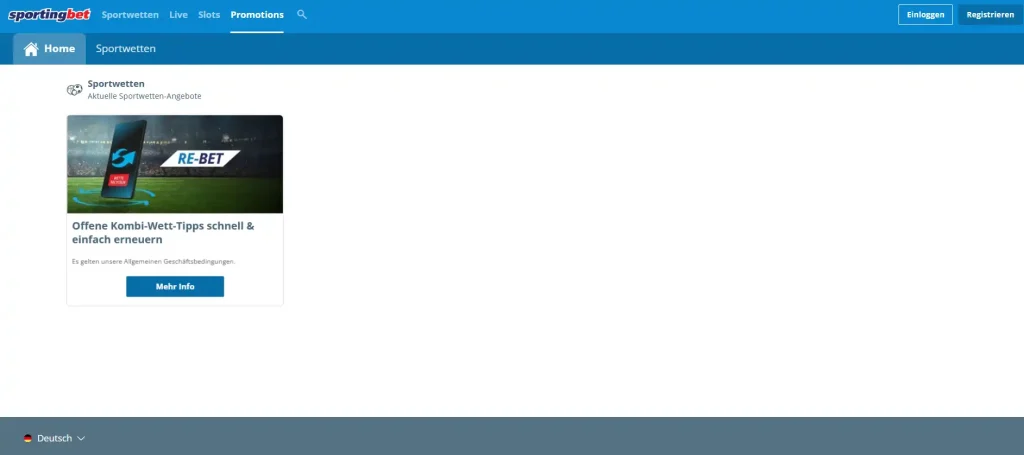 Sportaktionen bei Sportingbet mit Eintrag zu offenen Kombi-Wett-Tipps